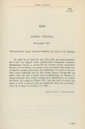 XCIV Algeri - Francia 20 maggio 1793