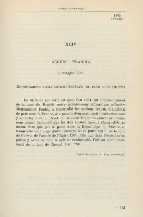 XCIV Algeri - Francia 20 maggio 1793