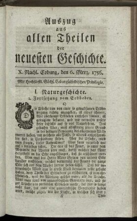 X. Nachl. Coburg, den 6. Merz, 1756.