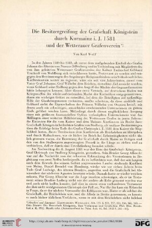 74: Die Besitzergreifung der Grafschaft Königstein durch Kurmainz i. J. 1581 und der Wetterauer Grafenverein