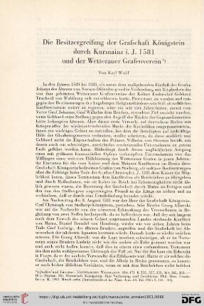 74: Die Besitzergreifung der Grafschaft Königstein durch Kurmainz i. J. 1581 und der Wetterauer Grafenverein