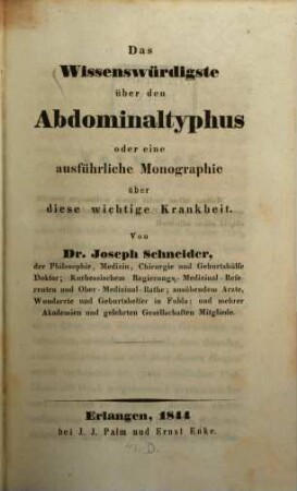 Das Wissenswürdigste über den Abdominaltyphus Monographie