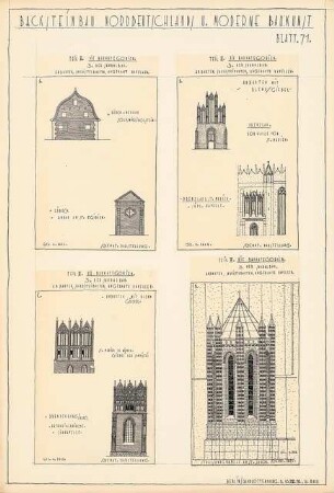 Backsteinbau Norddeutschlands und moderne Baukunst Baukategorien: Blatt 71: Sakralbau. Ansichten angebaute Kapellen Kirchbarkau, Lübeck, Prenzlau, Wismar, Brandenburg/Havel, Stralsund