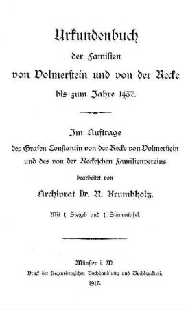 Urkundenbuch der Familien von Volmerstein und von der Recke : bis zum Jahre 1437