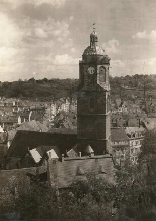 Meißen, Blick über die Stadt vom Haus Freiheit Nr. 8 auf die Frauenkirche