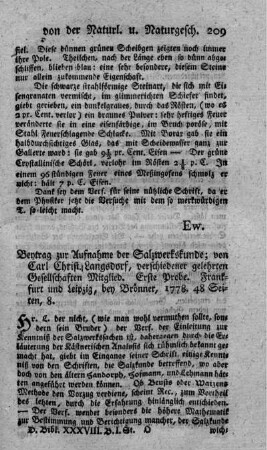 Beytrag zur Aufnahme der Salzwerkskunde. Probe 1.