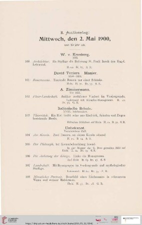 II. Auctionstag: Mittwoch, den 2. Mai 1900 (Nr. 100 - 205)