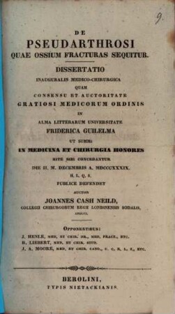 De pseudarthrosi quae ossium fracturas sequitur : diss. inaug. med. chir.
