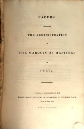 Papers regarding the administration of the Marquis of Hastings
