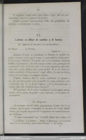 VI. Lettere in Affari di cambio o di banco