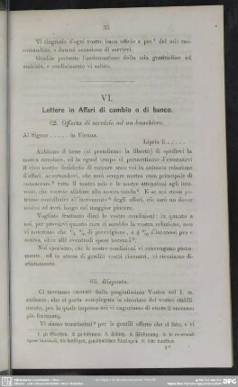 VI. Lettere in Affari di cambio o di banco