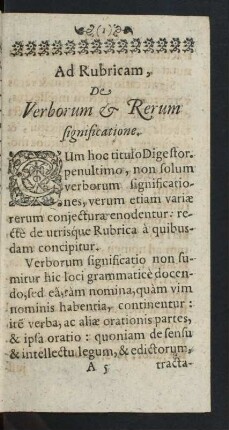 Ad Rubricam, De Verborum & Rerum significatione.