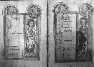 Psalterium cum canticis — Kalendar mit KL-Ligatur für den Monat April mit dem Tierkreiszeichen Stier und einer Heiligenfigur, Folio 3v
