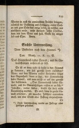 177-195, Sechste Unterweisung.