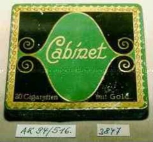 Blechdose für "Cabinet 20 Cigaretten mit Gold."