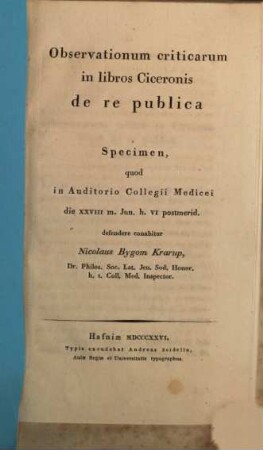 Observationum criticarum in libros Ciceronis de re publica specimen