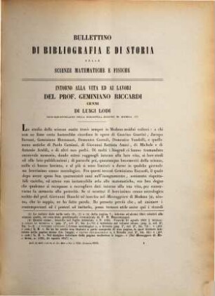 Bullettino di bibliografia e di storia delle scienze matematiche e fisiche. 8, 8. 1875
