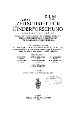 37: Zeitschrift für Kinderforschung - 37.1930