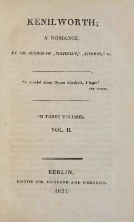 Vol. 2: Kenilworth