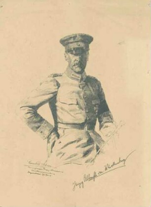 Herzog Albrecht von Württemberg in Uniform eines preussische Generalfeldmarschalls mit Mütze und Orden u. a. pour le mérite, in Halbprofil