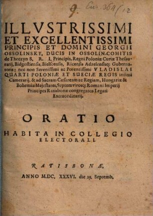 Oratio habita in Collegio Electorali