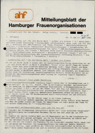 Mitteilungsblatt der Hamburger Frauenorganisation