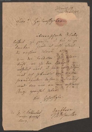 Nachlass von Johann Andreas Schmeller (1785 - 1852): Briefe Johann Andreas Schmellers an mehrere unbekannte Personen - BSB Schmelleriana II.1. Unbekannt