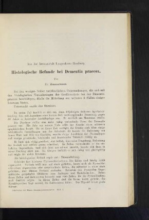 Histologische Befunde bei Dementia praecox.