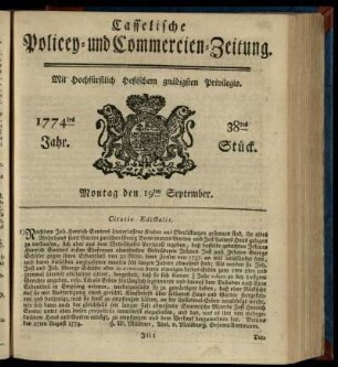 38tes Stueck, Montag den 19ten September 1774