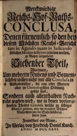 Merckwürdige Reichs-Hofraths-Conclusa, 7