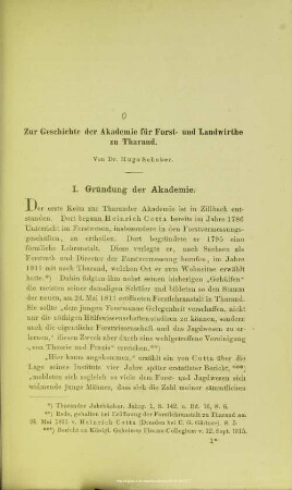 Zur Geschichte der Akademie für Forst- und Landwirthe zu Tharand.