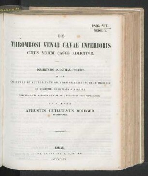 De Thrombosi Venae Cavae Inferioris Cuius Morbi Casus Adiicitur.