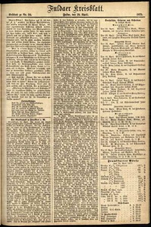 Zweite Ausgabe vom Samstag, den 26. April 1873.
