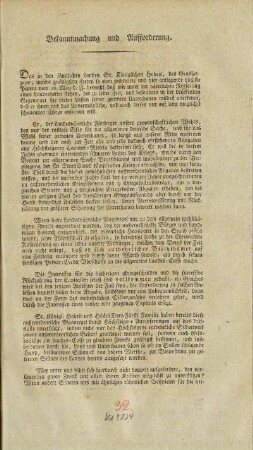 Bekanntmachung und Aufforderung