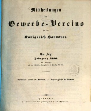 Mittheilungen des Gewerbevereins für das Königreich Hannover. 1856