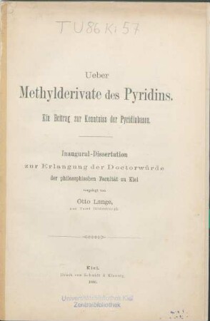 Ueber Methylderivate des Pyridins : ein Beitrag zur Kenntniss der Pyridinbasen