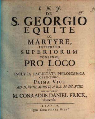 De S. Georgio Equite Ac Martyre