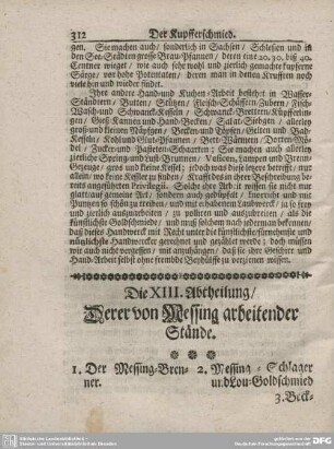 Der XIII. Abtheilung/ Derer von Messing arbeitender Stände.