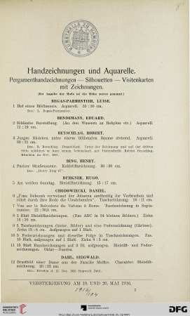 Handzeichnungen und Aquarelle (Nr. 1-74)