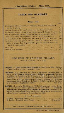 Table des matières. Mars 1886.