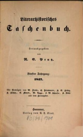 Literarhistorisches Taschenbuch. 5. 1847