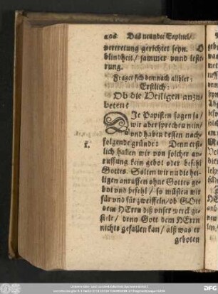 Fraget sich demnach allhier: Erstlich: Ob die Heiligen anzubeten?