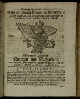 No. 40. Montags, den 2ten October 1752.