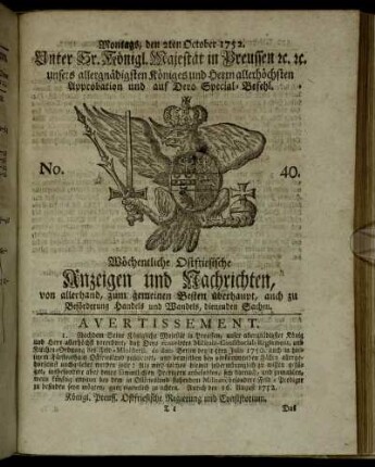 No. 40. Montags, den 2ten October 1752.