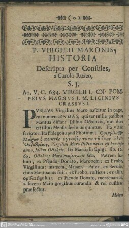 P. Virgilii Maronis Historia Descripta per consules, a Carolo Ruaeo, ...