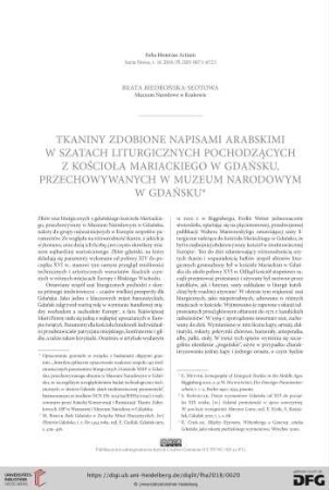 Tkaniny zdobione napisami arabskimi w szatach liturgicznych pochodzących z kościoła Mariackiego w Gdańsku, przechowywanych w Muzeum Narodowym w Gdańsku
