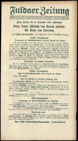 Ausgabe vom Freitag, den 15. September 1916.