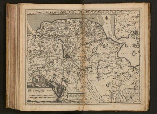 Groningae Et Omlandiae Dominium vulgo De Provincie Van Stadt En Lande : cum Subjacent: Territ: Praefect: et Tractibus ; Illustriss. ac Nobiliss. Domo. D. Ludolpho Tjardae a Starkenburg Do. Toparchae de Wee, Suirdyk et Nyen Klooster, Praesidi Haereditario in Schouwer Zylvest etc. Tabulam hanc quam Solertissime curatam donaverat, ut artium et Scientiarum et Cultori et Maecenati bene meritorum ase ac caeteris, debitor d. d. d. Nicolaus Visscher