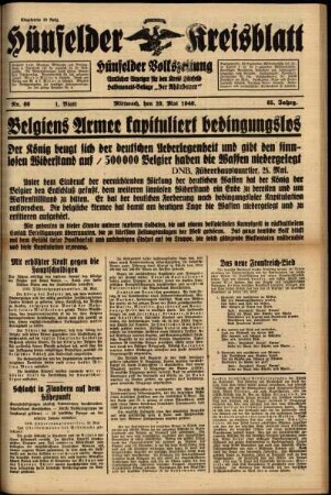 Erste Ausgabe vom Mittwoch, den 29. Mai 1940.