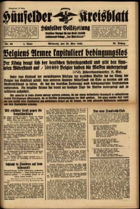 Erste Ausgabe vom Mittwoch, den 29. Mai 1940.